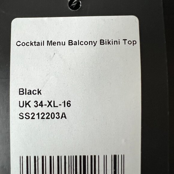 Collectif Black Retro 50s Cocktail Pinup Menu Balcony Underwire Bikini Top 16 XL - Picture 6 of 10